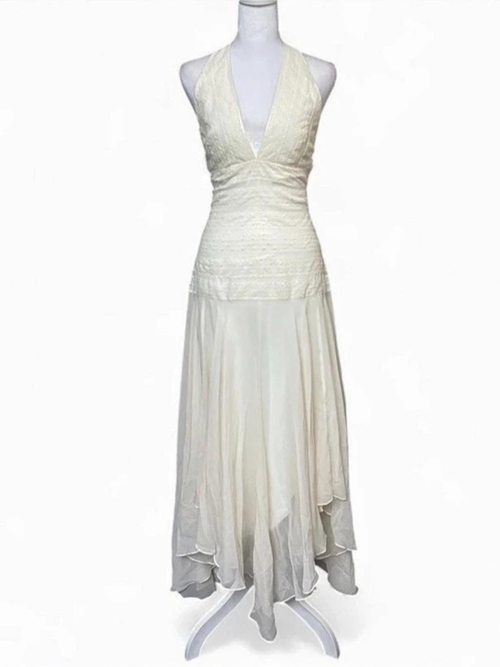 Iconic Y2K BCBG ivory silk and lace ribbon corset dress